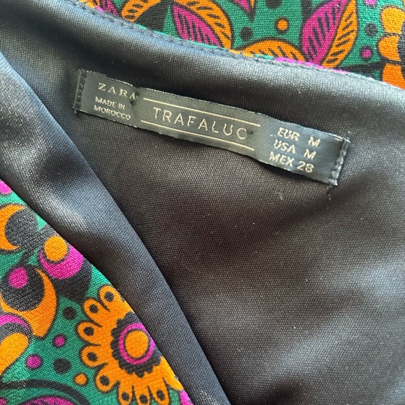 Zara Trafaluc bold retro floral print long sleeve mini dress - Picture 5 of 5